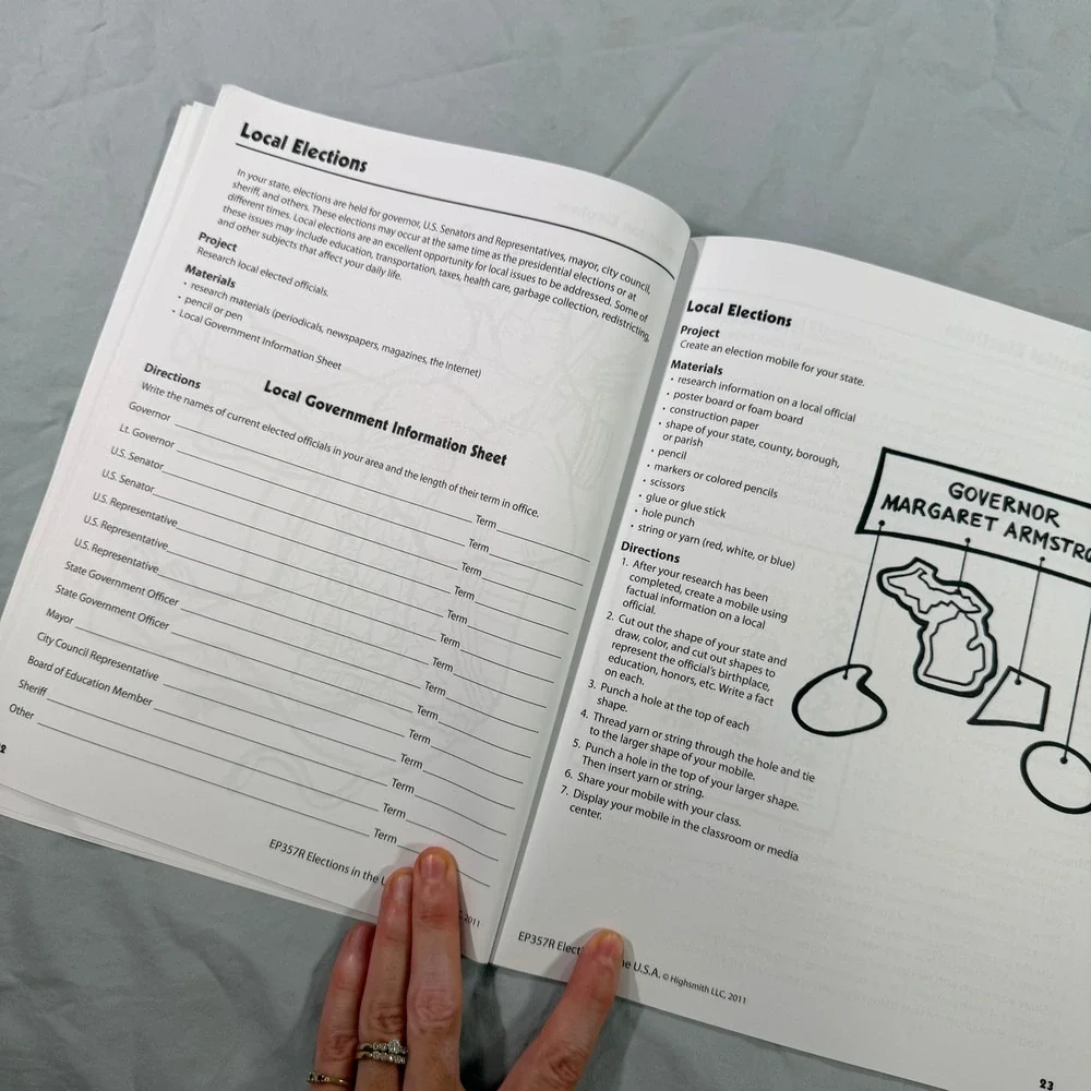 Edupress Hands-On Heritage Elections in the U.S.A. Activity Book Grades 3+
